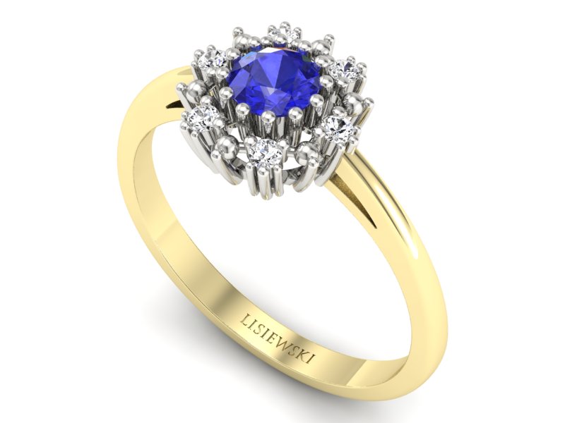 Złoty pierścionek z szafirem i diamentami - p15077zbszc — zdjęcie 3