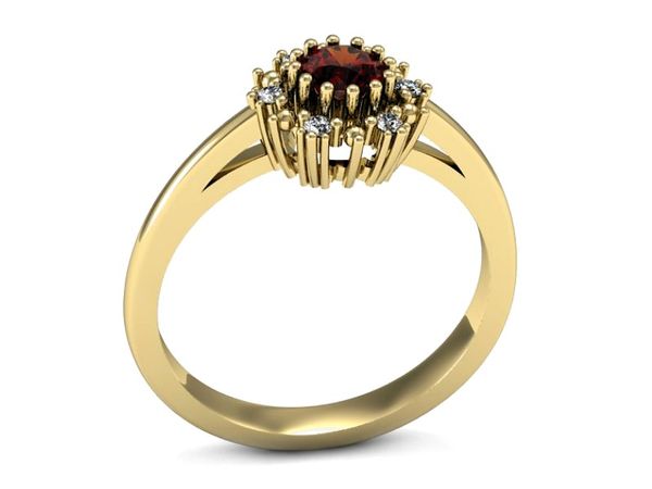 Złoty pierścionek z granatem i diamentami - p15077zgr