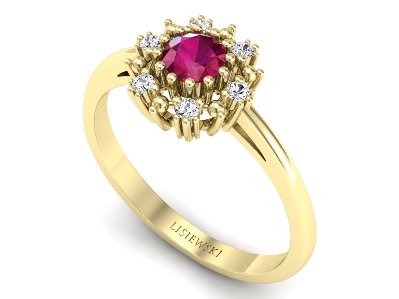 Pierścionek z rubinem i diamentami żółte złoto - p15077zr — zdjęcie 3