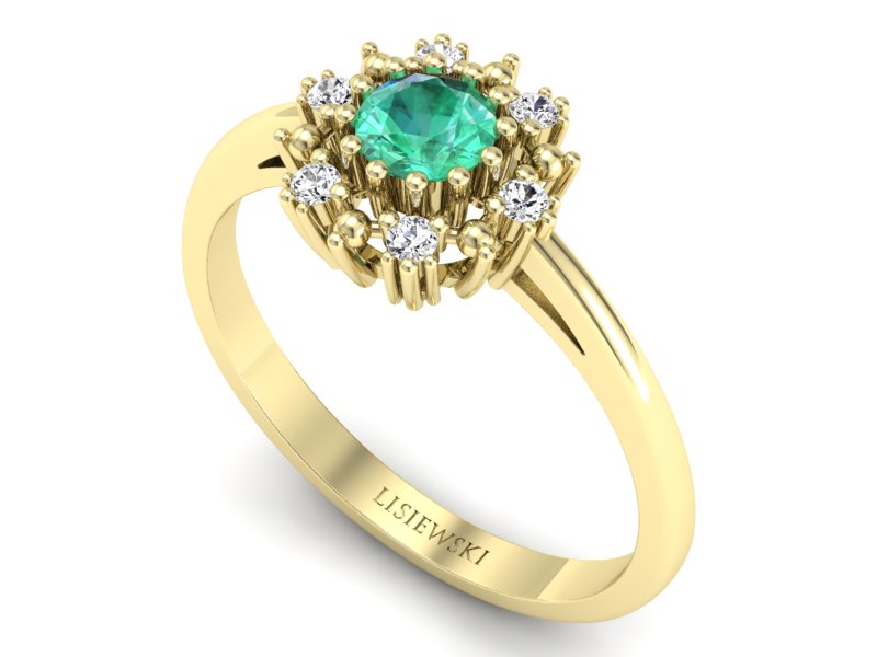 Złoty pierścionek ze szmaragdem i diamentami - p15077zsm — zdjęcie 3