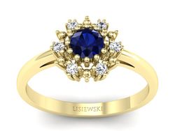Pierścionek z szafirem i diamentami żółte złoto - p15077zsz
