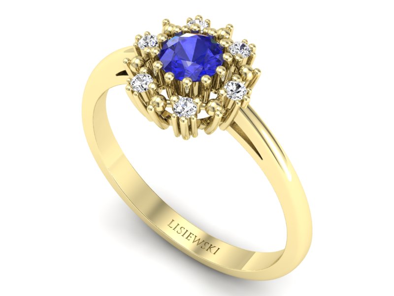 Pierścionek z szafirem i brylantami żółte złoto - p15077zszc — zdjęcie 3