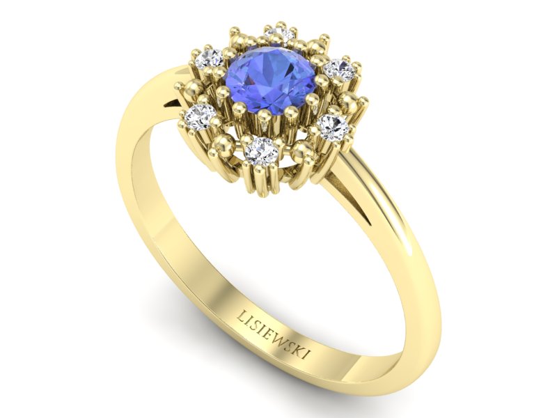 Pierścionek z tanzanitem i diamentami żółte złoto - p15077zt — zdjęcie 3