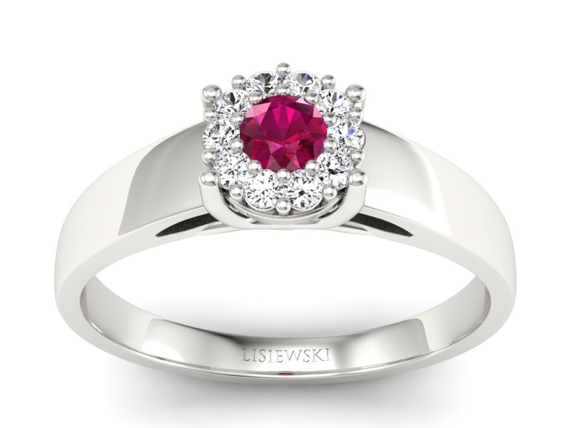 Pierścionek z rubinem i brylantami białe złoto - P15082BR