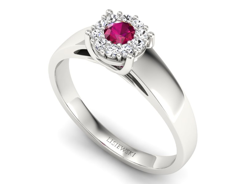 Pierścionek z rubinem i brylantami białe złoto - P15082BR — zdjęcie 3