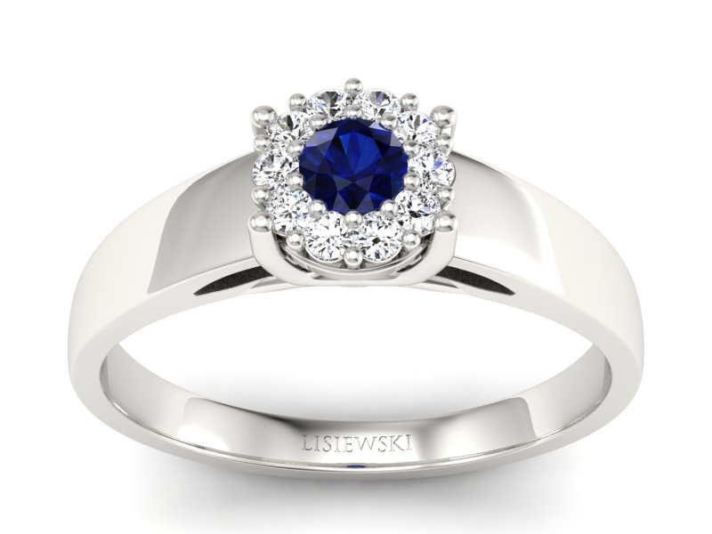 Pierścionek z szafirem i diamentami białe złoto - p15082bsz