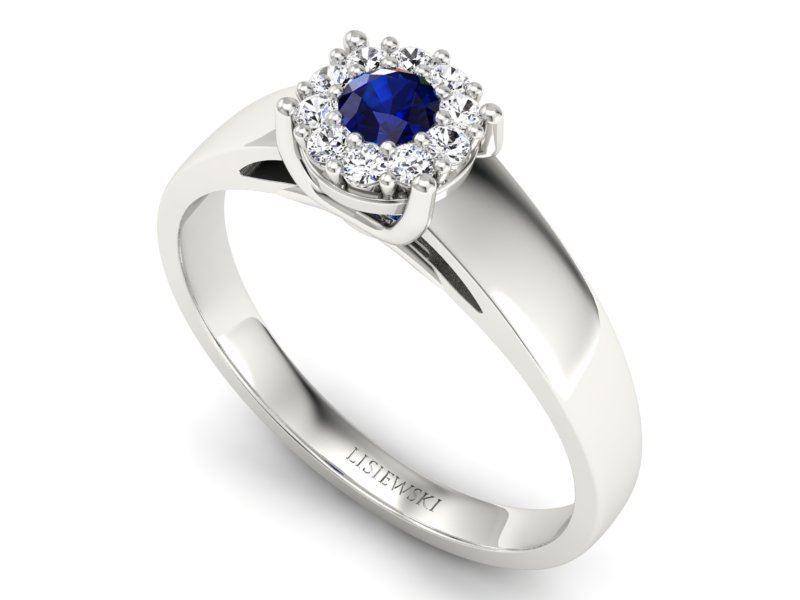 Pierścionek z szafirem i diamentami białe złoto - p15082bsz — zdjęcie 3
