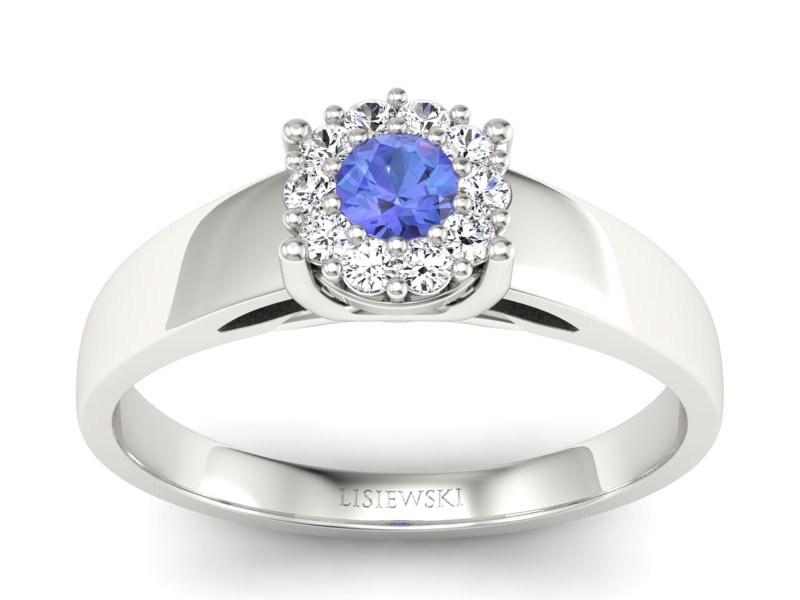 Pierścionek z tanzanitem i brylantami białe złoto - P15082BT