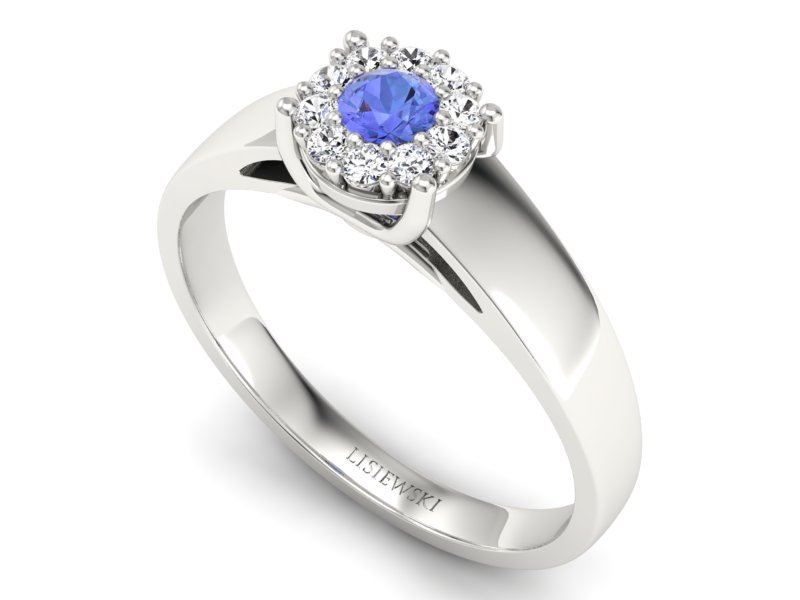 Pierścionek z tanzanitem i brylantami białe złoto - P15082BT — zdjęcie 3