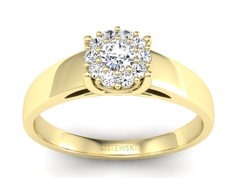 Pierścionek zaręczynowy z brylantami żółte złoto - p15082z