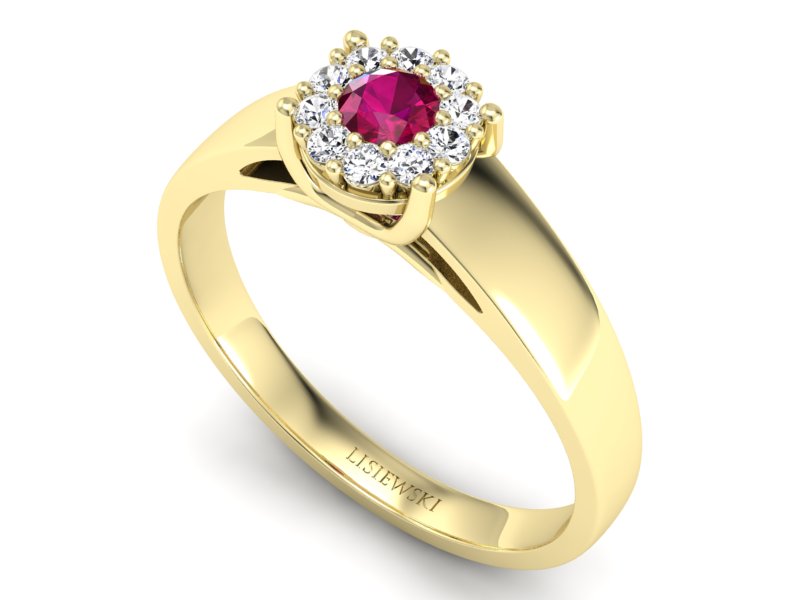Pierścionek z rubinem i brylantami żółte złoto - p15082zr — zdjęcie 3