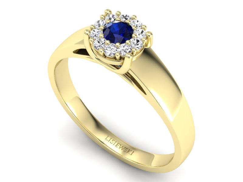 Pierścionek z szafirem i brylantami żółte złoto - p15082zsz — zdjęcie 3