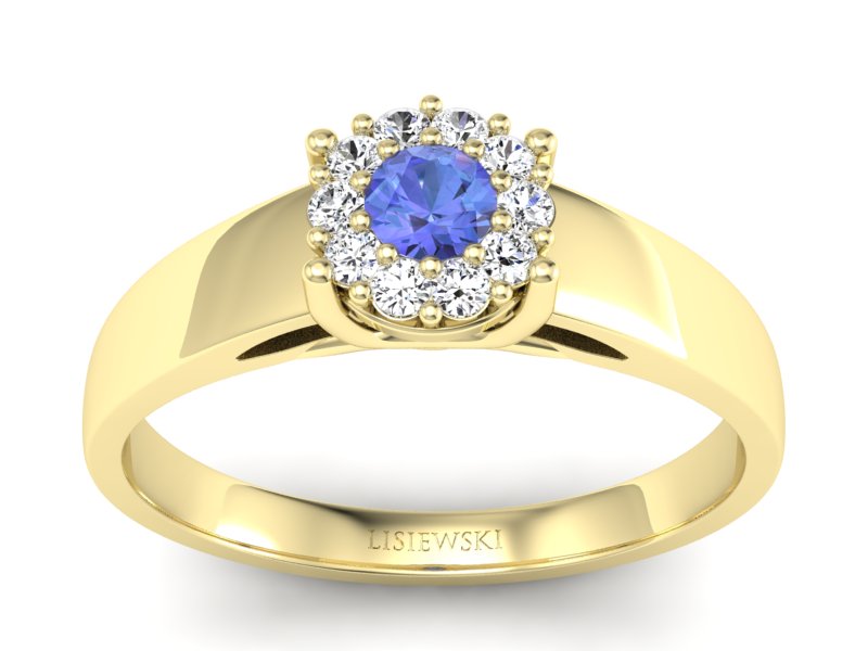 Pierścionek z tanzanitem i diamentami żółte złoto - p15082zt