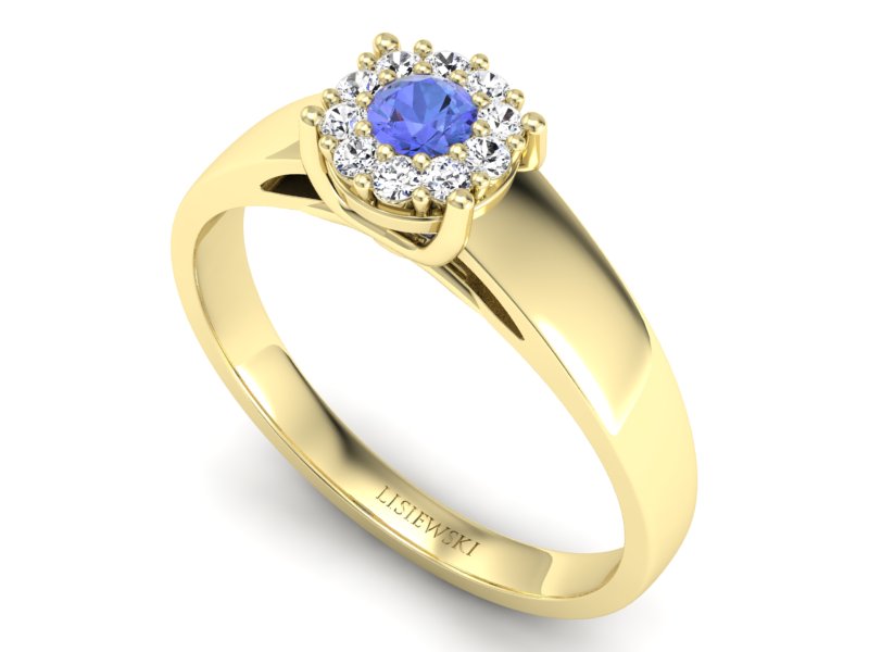 Pierścionek z tanzanitem i diamentami żółte złoto - p15082zt — zdjęcie 3