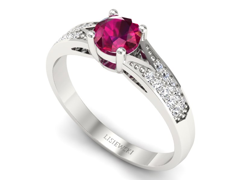 Pierścionek z rubinem i brylantami białe złoto - P15084BR — zdjęcie 3