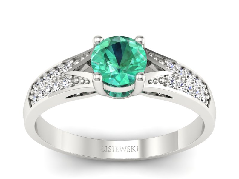 Złoty pierścionek ze szmaragdem i brylantami - P15084BSM