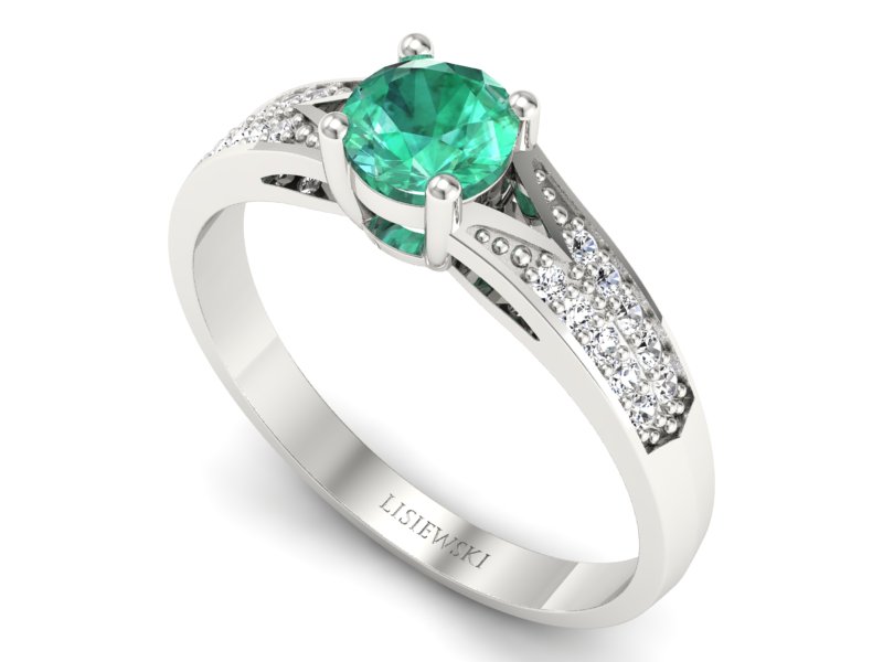 Złoty pierścionek ze szmaragdem i brylantami - P15084BSM — zdjęcie 3