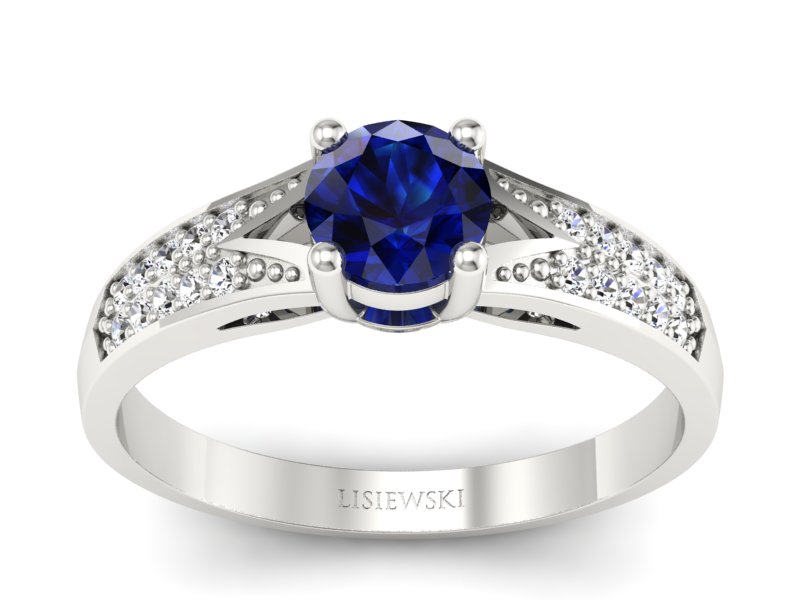Pierścionek z szafirem i brylantami białe złoto - P15084BSZ