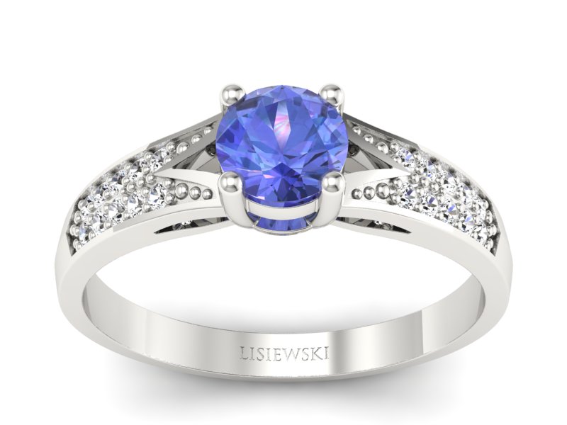 Pierścionek z tanzanitem i brylantami białe złoto - P15084BT