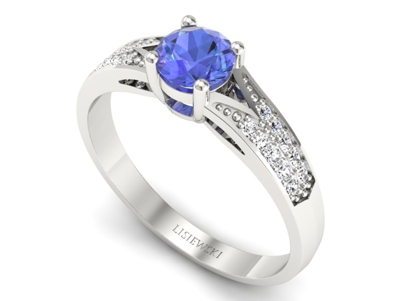 Pierścionek z tanzanitem i brylantami białe złoto - P15084BT — zdjęcie 3