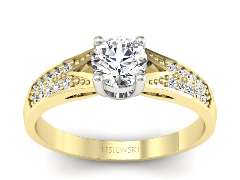 Pierścionek z diamentami żółte i białe złoto - p15084zb