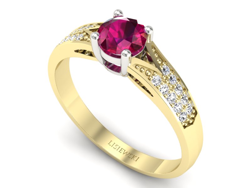 Złoty pierścionek z rubinem i diamentami - p15084zbr — zdjęcie 3