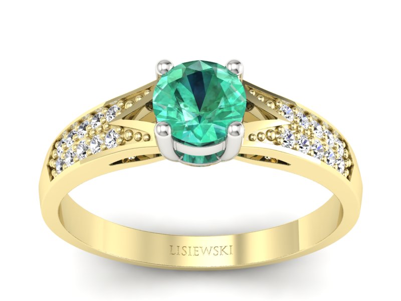 Złoty pierścionek ze szmaragdem i diamentami - p15084zbsm