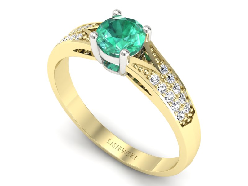 Złoty pierścionek ze szmaragdem i diamentami - p15084zbsm — zdjęcie 3