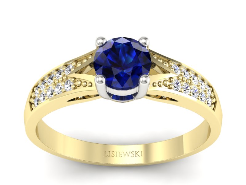 Złoty pierścionek z szafirem i brylantami - p15084zbsz