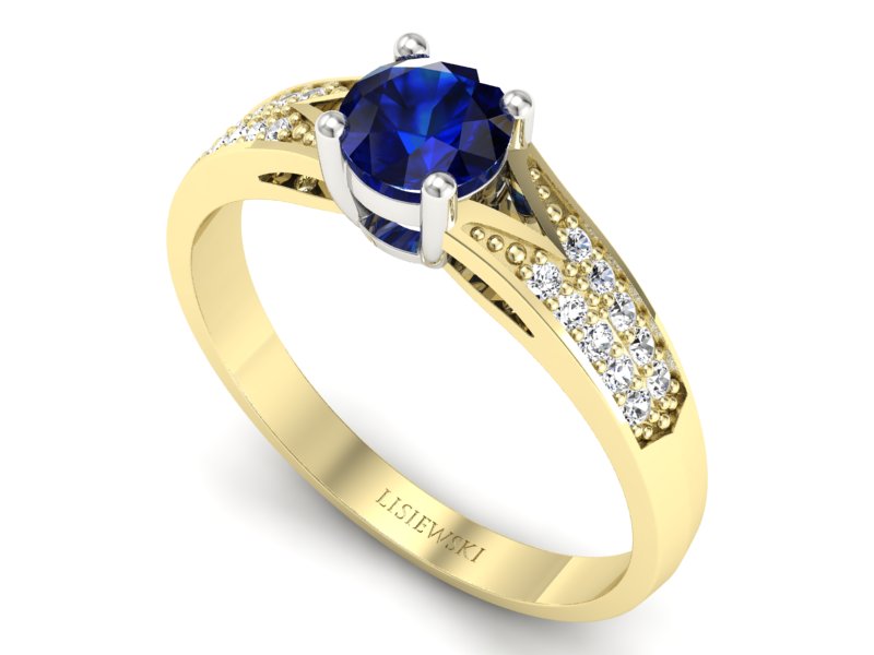 Złoty pierścionek z szafirem i brylantami - p15084zbsz — zdjęcie 3