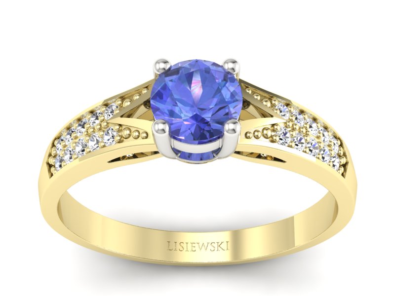 Złoty pierścionek z tanzanitem i brylantami - p15084zbt