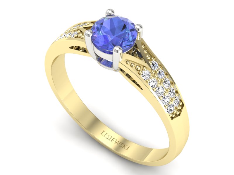 Złoty pierścionek z tanzanitem i brylantami - p15084zbt — zdjęcie 3