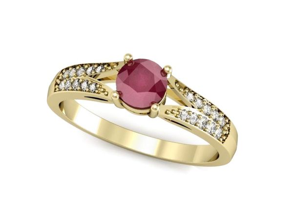 Złoty pierścionek z rubinem i brylantami złoto proba 585 - P15084ZR- 1