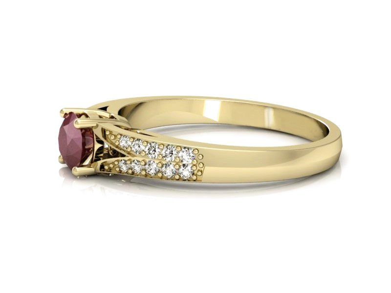 Złoty pierścionek z rubinem i brylantem złoto 585 - P15084ZR - 2