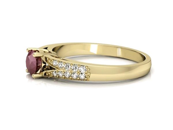 Złoty pierścionek z rubinem i brylantem złoto 585 - P15084ZR
