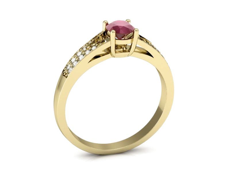 Złoty pierścionek z rubinem i brylantem złoto 585 - P15084ZR - 3