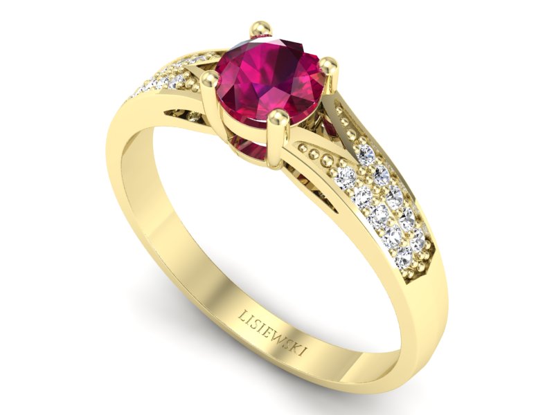 Pierścionek z rubinem i brylantami żółte złoto - P15084ZR — zdjęcie 3