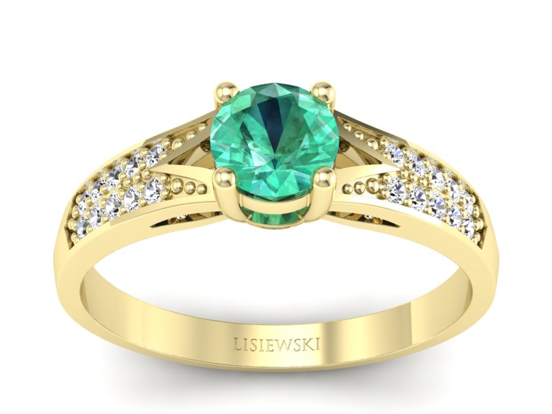Złoty pierścionek ze szmaragdem i brylantami - P15084ZSM