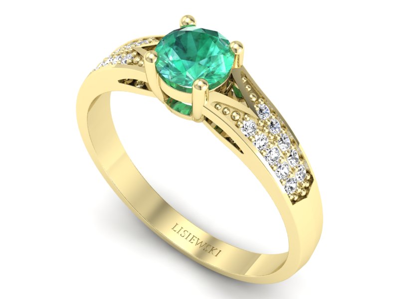 Złoty pierścionek ze szmaragdem i brylantami - P15084ZSM — zdjęcie 3