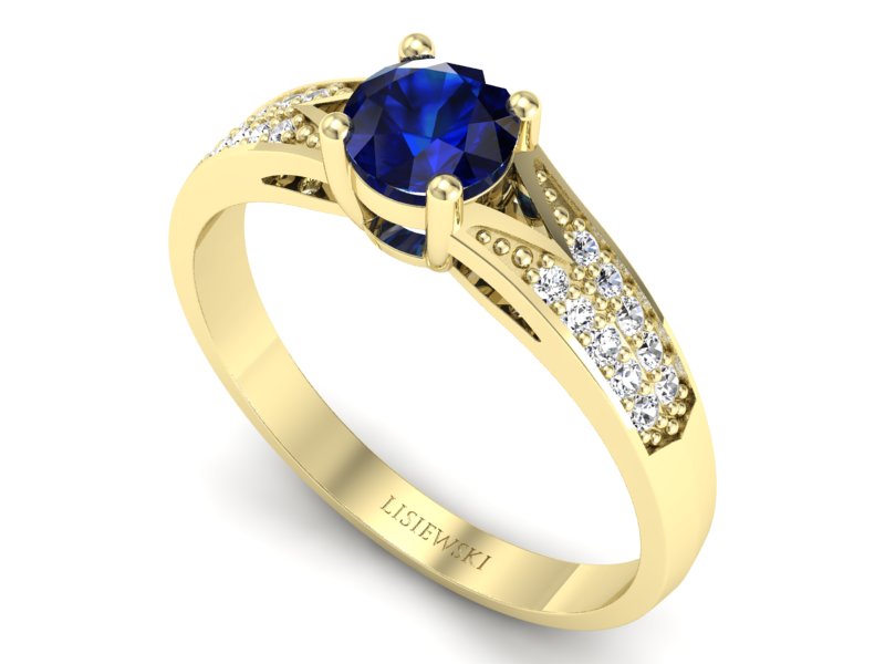 Złoty pierścionek z szafirem i brylantami - P15084ZSZ — zdjęcie 3