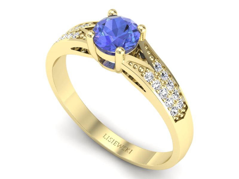 Złoty pierścionek z tanzanitem i brylantami - P15084ZT — zdjęcie 3