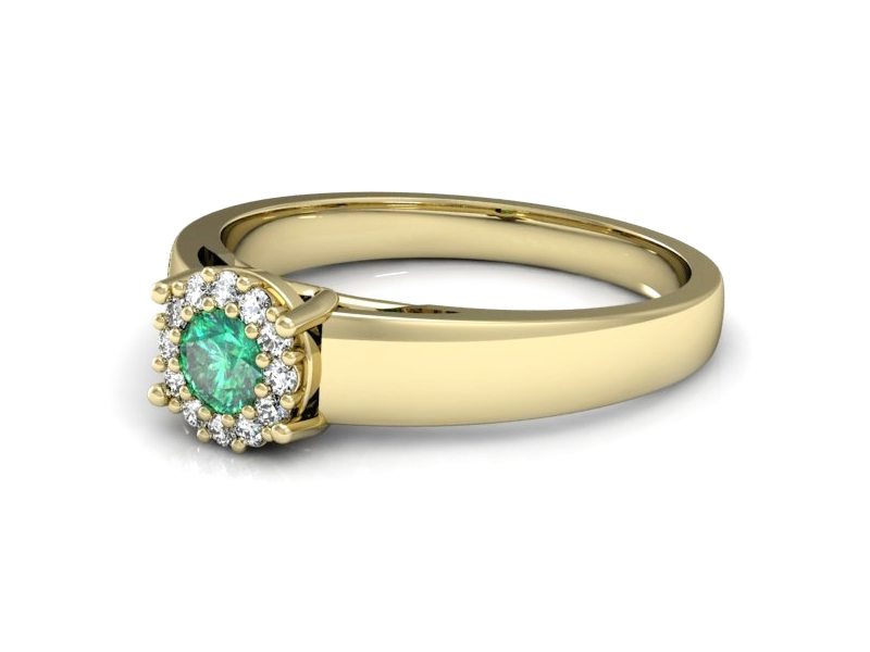 Złoty pierścionek ze szmaragdem i brylantami - P15086zsm — zdjęcie 2