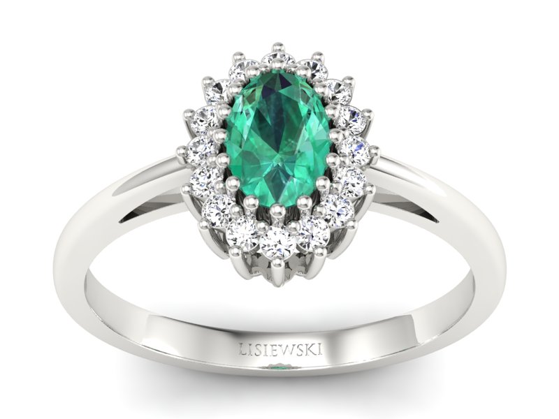 Złoty pierścionek ze szmaragdem i brylantami - P15088BSM