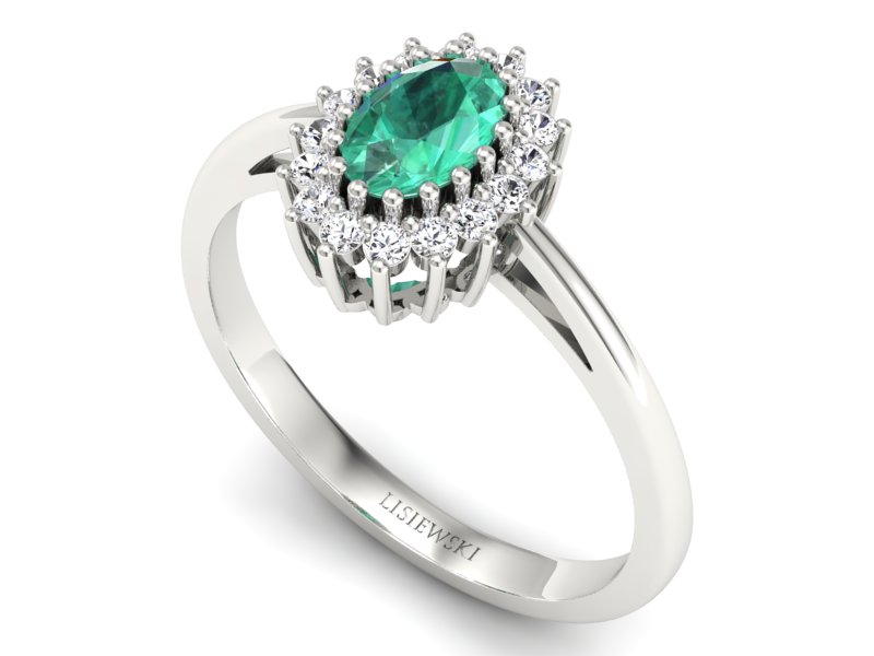 Złoty pierścionek ze szmaragdem i brylantami - P15088BSM — zdjęcie 3