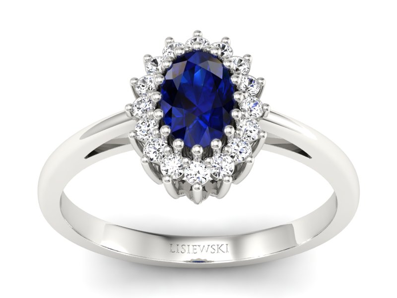 Pierścionek z szafirem i brylantami białe złoto - P15088BSZ