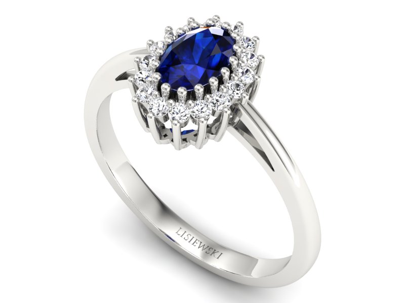 Pierścionek z szafirem i brylantami białe złoto - P15088BSZ — zdjęcie 3