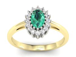 Złoty Pierścionek ze szmaragdem i diamentami - P15088BZSM