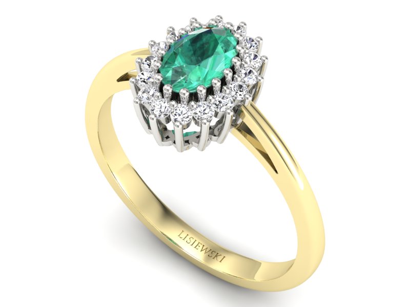 Złoty pierścionek ze szmaragdem i diamentami - P15088BZSM — zdjęcie 3