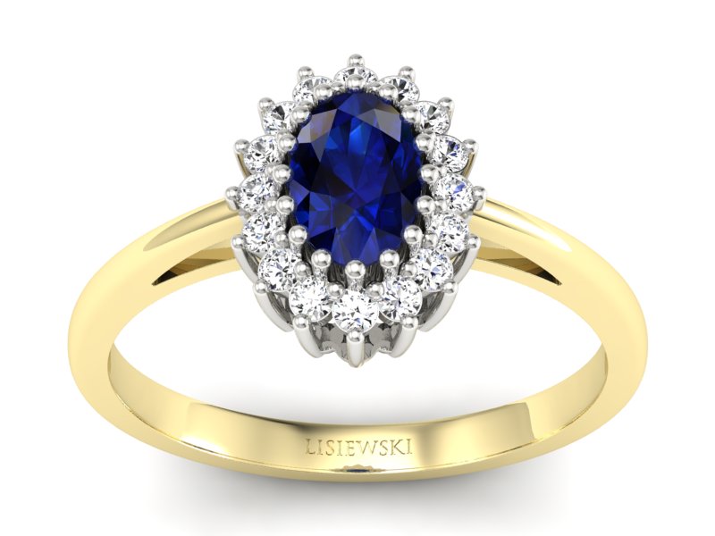 Złoty pierścionek z szafirem i brylantami - P15088BZSZ