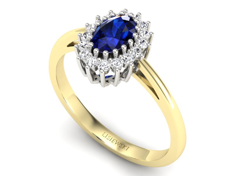Złoty pierścionek z szafirem i brylantami - P15088BZSZ — zdjęcie 3